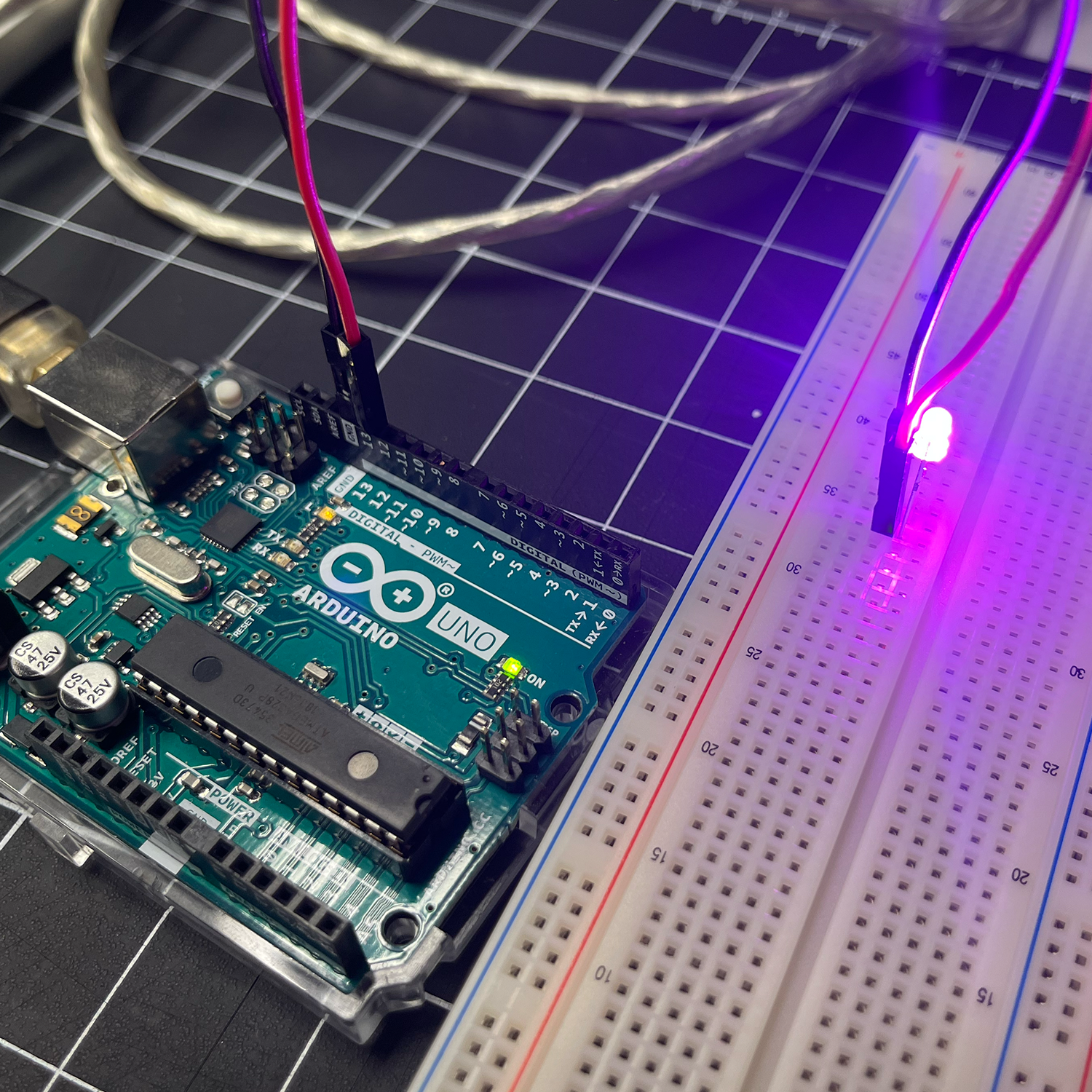 This is the first LED circut connecting from the arduino board to the bread board.