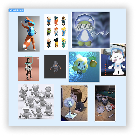 Decided to move forward with a low poly character theme and created mood boards that would help us envision the theme